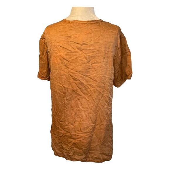 Project Social T Noelle Silk Top Cinnamon Brown V-Neck Short Sleeve Raw Edge S - Picture 4 of 7